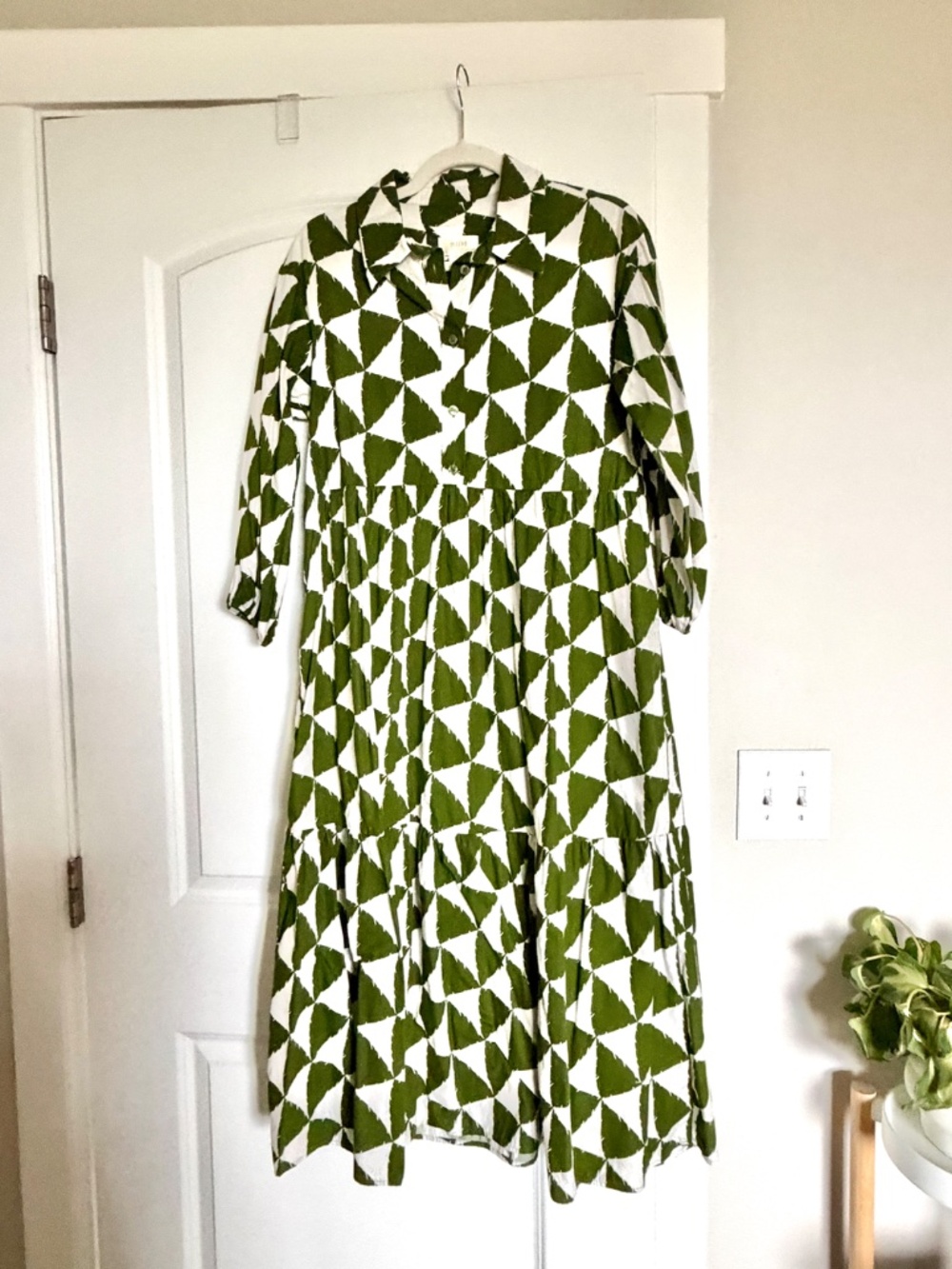 Olive Green Print The Bettina Tiered Shirt Dress by Maeve - Picture 9 of 9